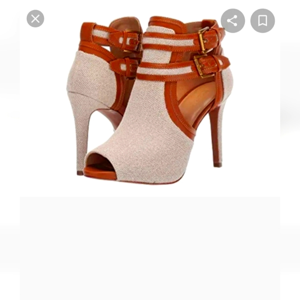 NWIB Michael Michael Kors Blaze Hemp Tan Leather Peep Toe Bootie/ Heels Size 10M